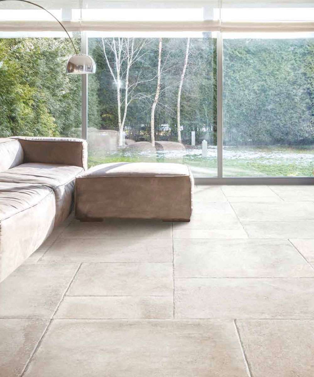 Hordle Old White Porcelain Paving Tumbled Edge Multi Sizes