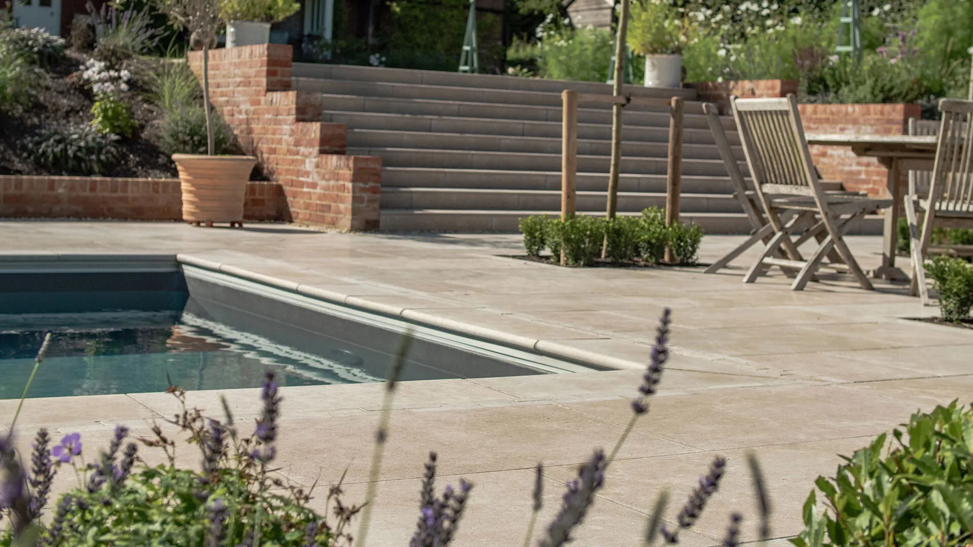 Lymington Beige limestone pool terrace in Winchester
