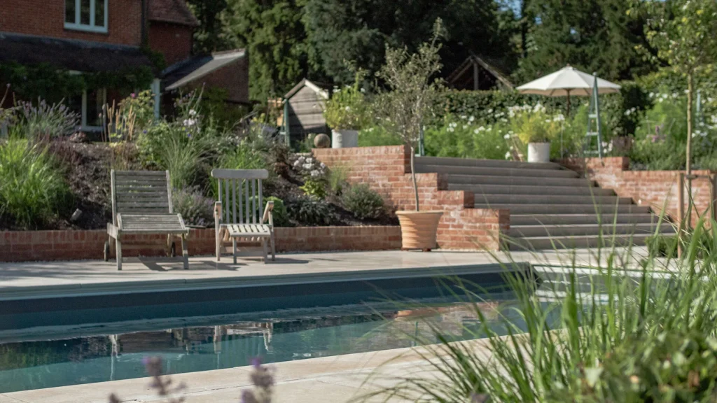 Lymington Beige limestone pool copings detail in Winchester