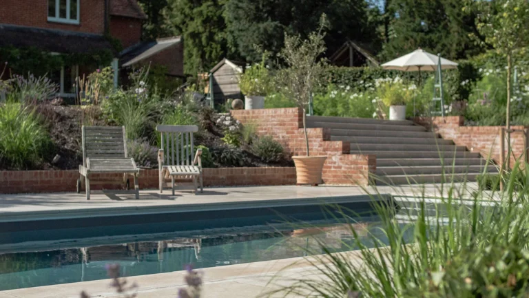 Lymington Beige limestone pool copings detail in Winchester