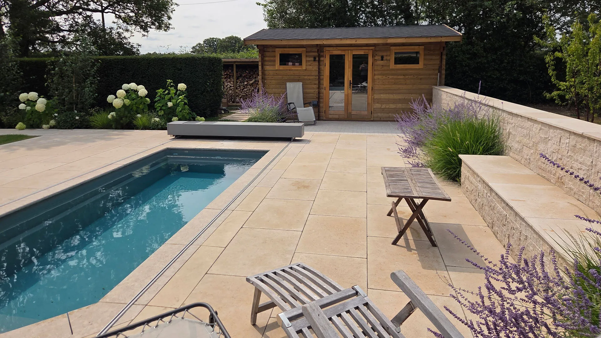 Lymington Dune limestone pool copings and paving in Hampshire
